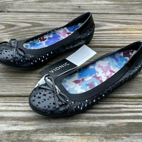 Vionic Women Shoes Black Leather Upper ORTHAHEEL Sandal Bow Ballet Size 5US 36EU - Picture 6 of 9